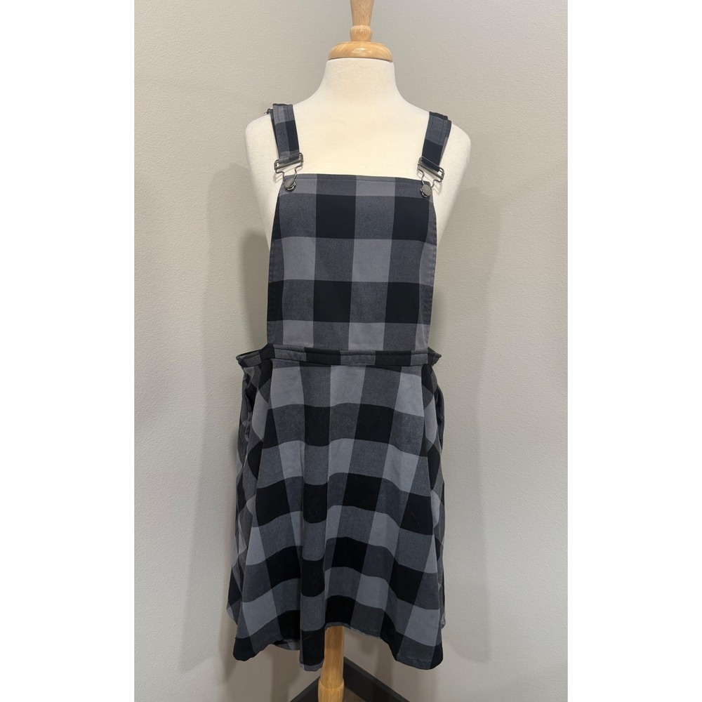 Hot Topic Grey Black Plaid Overall Pinafore Dress Plus Size 2 Pockets Skirt Zips